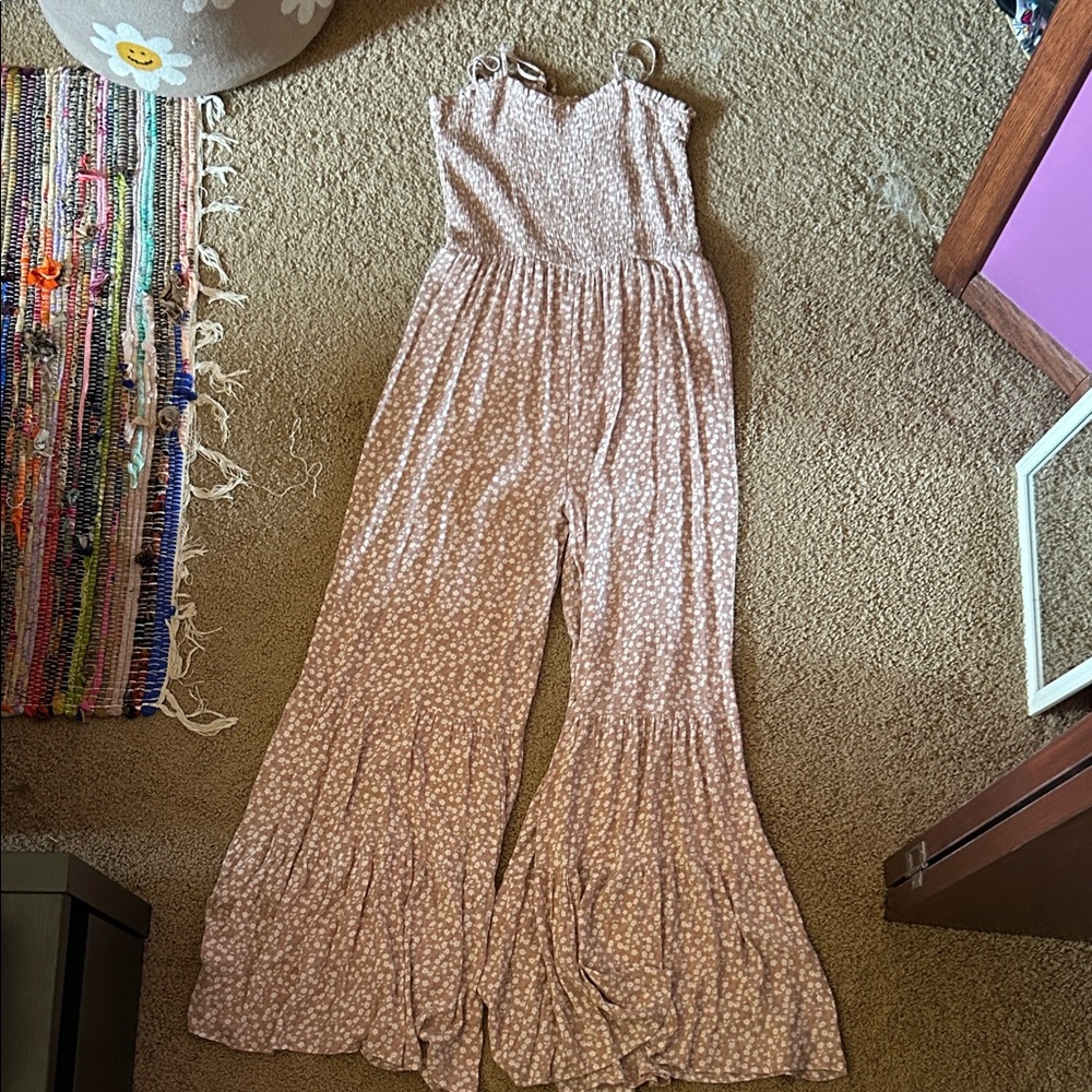 Altar'd State Dusty Pink Floral Smocked Wide-Leg Jumpsuit
